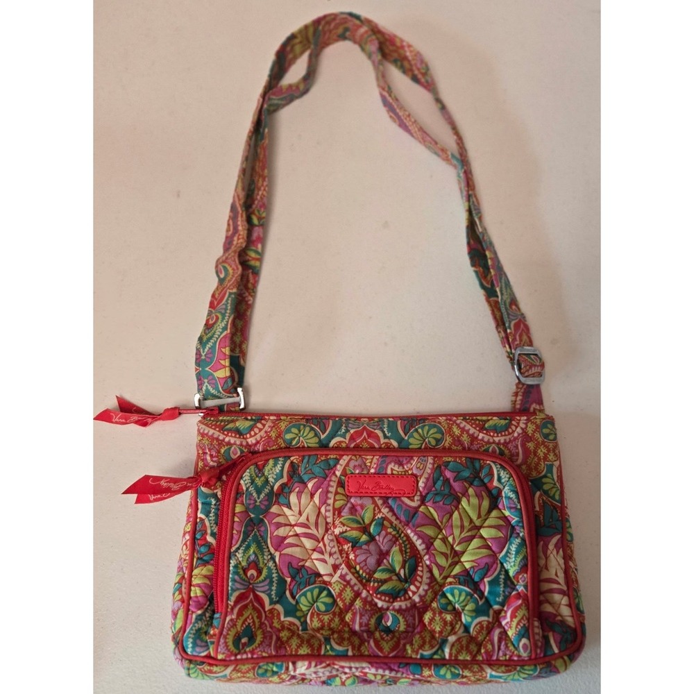 Vera Bradley‎ Quilted Paisley Crossbody Bag Red Pink Green Blue Adjustable Strap